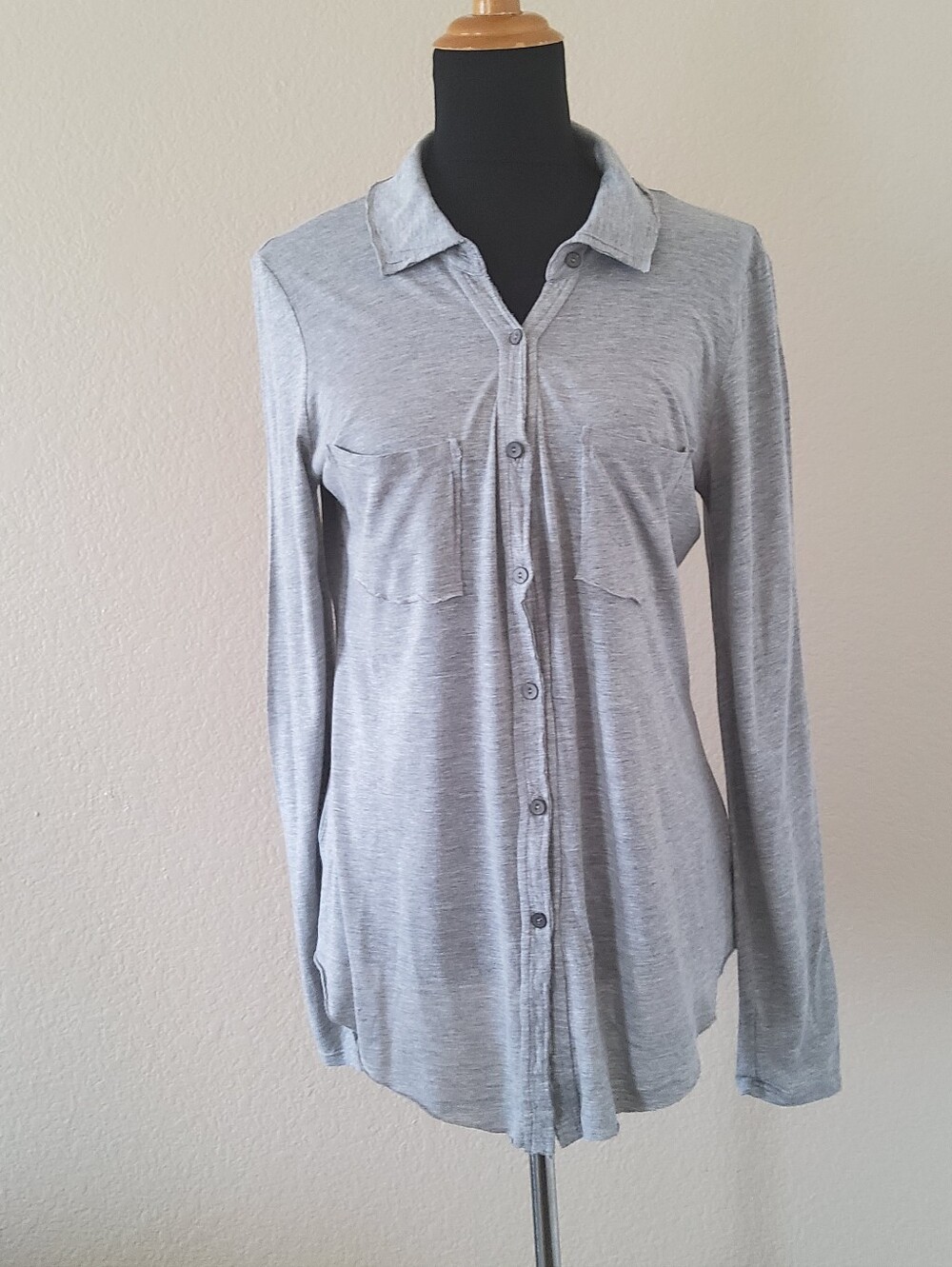 Michael Stars Grey Modal Blend Button Down Jersey Knit Long Sleeve Shirt OS